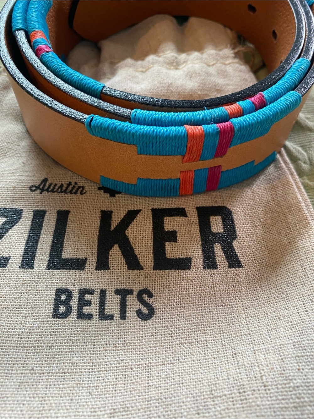 Zilker Tan Leather Belt with Turquoise Wrap Accent